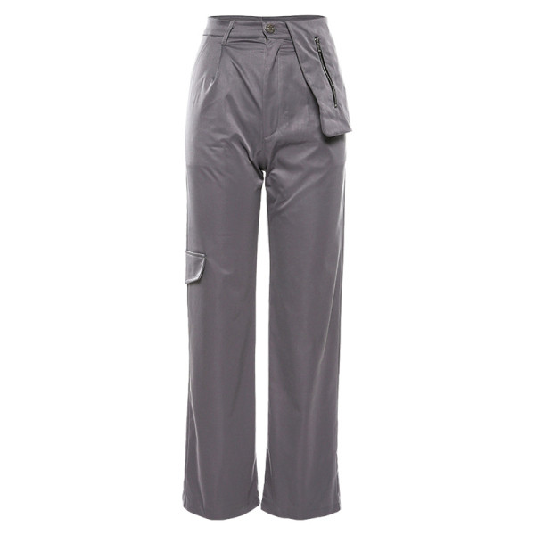 Νέο μοντέλο αθλητικά γυναικεία παντελόνια με υψηλή μέση και τσέπες σε γκρι χρώμα