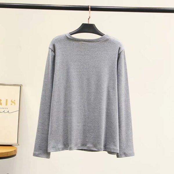 Női alkalmi blúz hosszú ujjal és O-nyakú szürke, rózsaszín és fekete színben