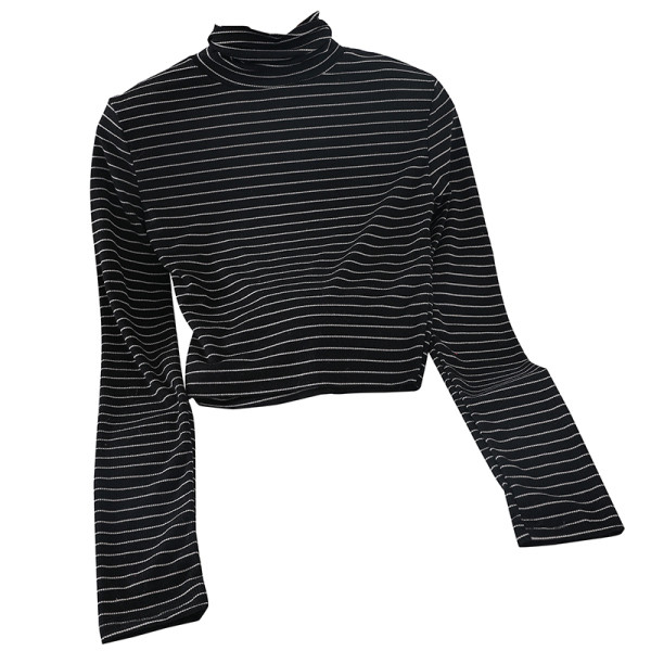 Csíkos női blúz magas gallérral és hosszú ujjú négy színben