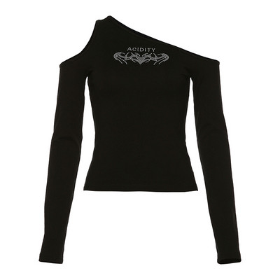 Νέο γυναικείο μοντέλο μπλούζα με δικαοσμητικές πέτρες και γυμνούς ώμους σε μαύρο χρώμα