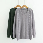 Alkalmi női kötött pulóver O-nyakú szürke és zöld színben