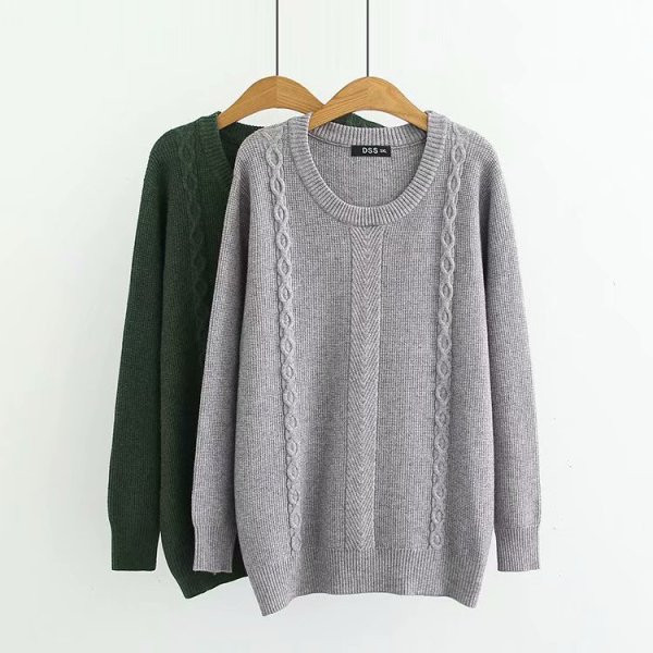Alkalmi női kötött pulóver O-nyakú szürke és zöld színben