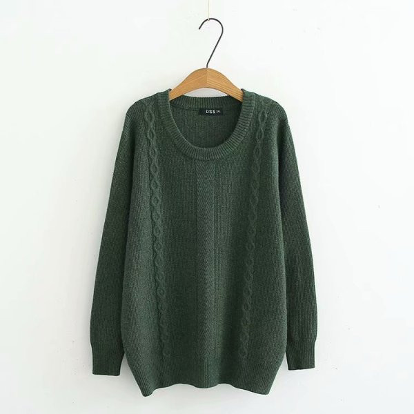 Alkalmi női kötött pulóver O-nyakú szürke és zöld színben