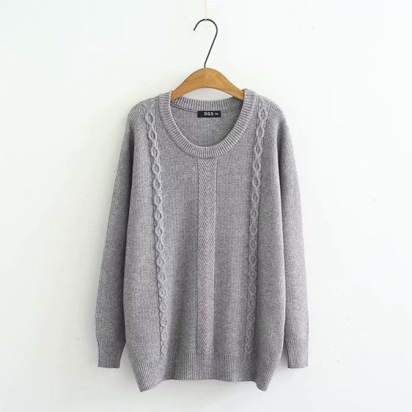 Alkalmi női kötött pulóver O-nyakú szürke és zöld színben