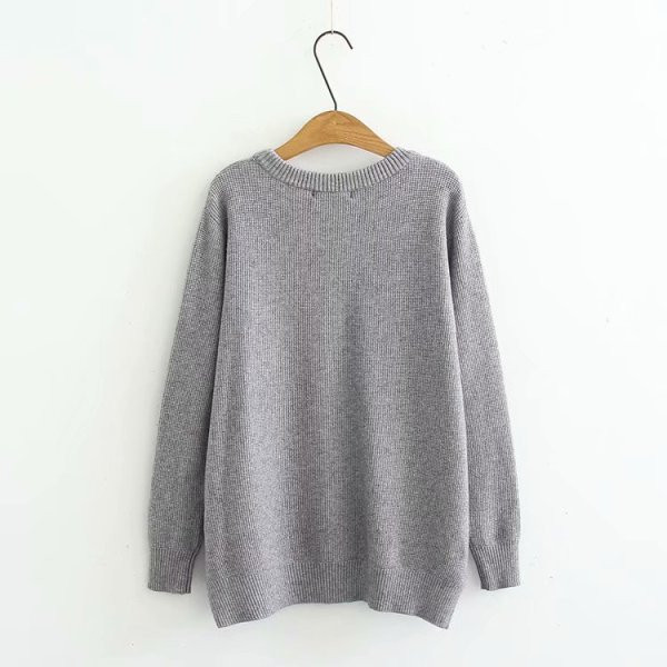 Alkalmi női kötött pulóver O-nyakú szürke és zöld színben