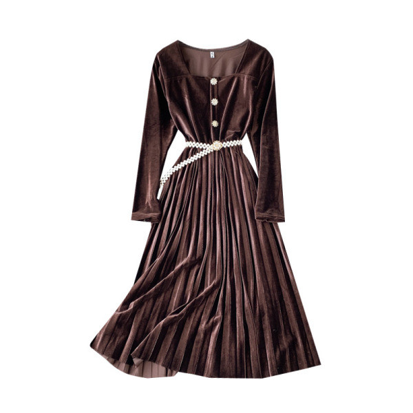 Modern női bársony ruha gombokkal és övvel több színben