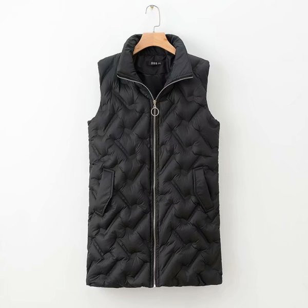 Alkalmi női mellény magas gallérral és cipzárral fekete és kék színben