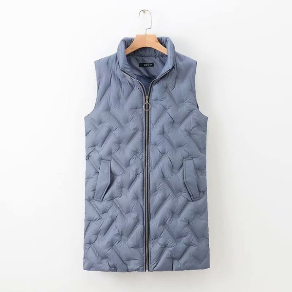 Alkalmi női mellény magas gallérral és cipzárral fekete és kék színben