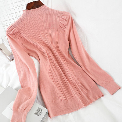 Καθημερινό γυναικείο πουλόβερ σε διάφορα χρώματα με ημι-υψηλό γιακά