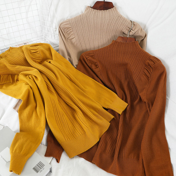 Καθημερινό γυναικείο πουλόβερ σε διάφορα χρώματα με ημι-υψηλό γιακά