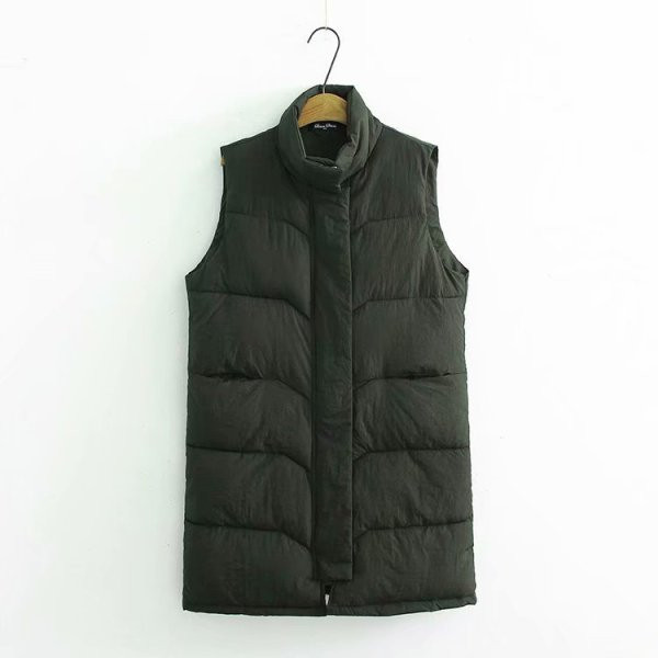 Casual γυναικείο γιλέκο με μεγάλο κολάρο και φερμουάρ σε πράσινο και μαύρο χρώμα