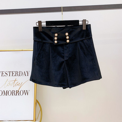 Γυναικεία χειμερινά παντελόνια και κουμπιά και ψηλή μέση σε μαύρο χρώμα