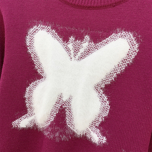 Γυναικείο πουλόβερ με πεταλούδα σε μοβ και καφέ χρώμα