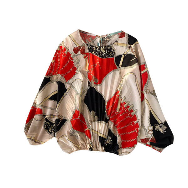 Modern rakott női blúz ovális nyakkivágással, színes mintával több színben