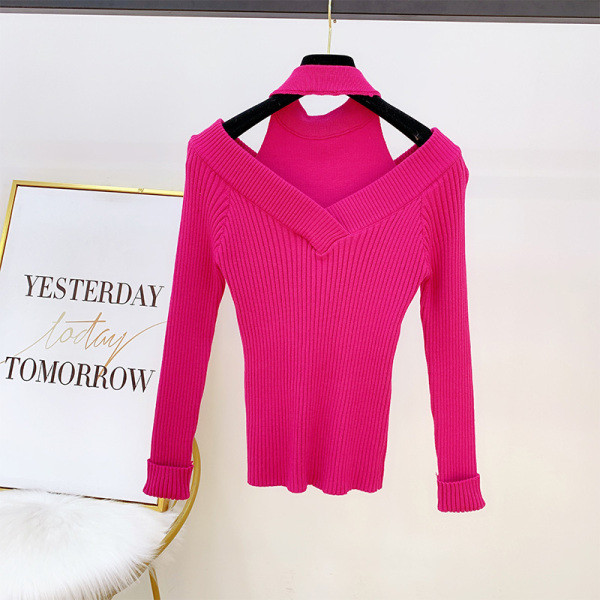 Női pulóver polo gallérral és kivágásokkal ciklámen, bézs, szürke és fekete színben