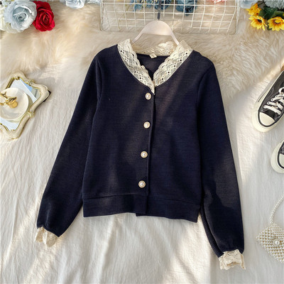 Μοντέρνα γυναικεία ζακέτα με κουμπιά και δαντέλα σε διάφορα χρώματα