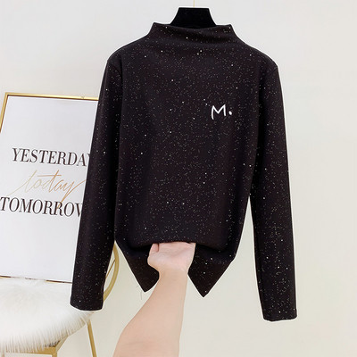 Modern női blúz félmagas gallérral, fényes hatással