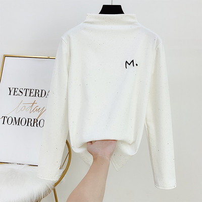 Modern női blúz félmagas gallérral, fényes hatással