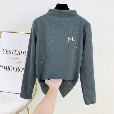 Modern női blúz félmagas gallérral, fényes hatással