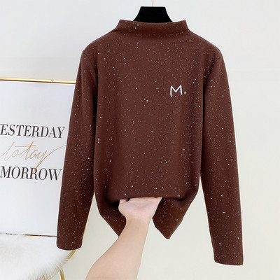 Modern női blúz félmagas gallérral, fényes hatással