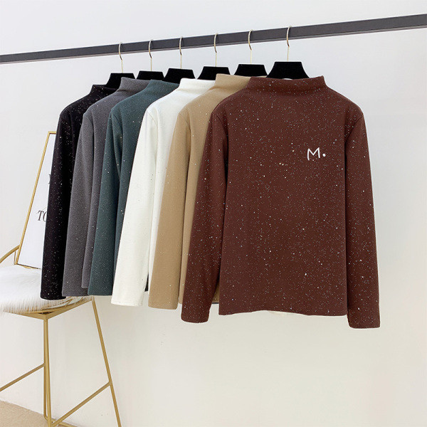 Modern női blúz félmagas gallérral, fényes hatással