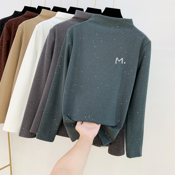 Modern női blúz félmagas gallérral, fényes hatással