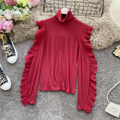 Modern női blúz magas gallérral és tüll négy színben