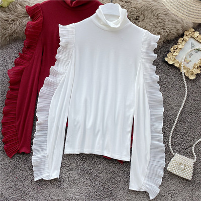 Modern női blúz magas gallérral és tüll négy színben