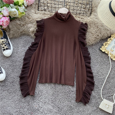 Modern női blúz magas gallérral és tüll négy színben