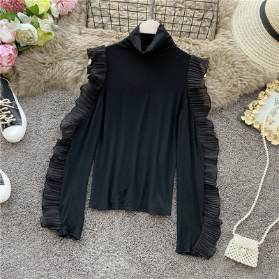 Modern női blúz magas gallérral és tüll négy színben