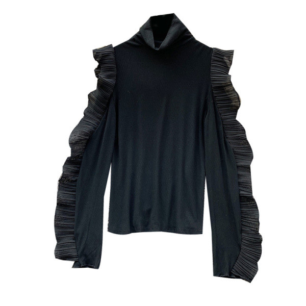 Modern női blúz magas gallérral és tüll négy színben