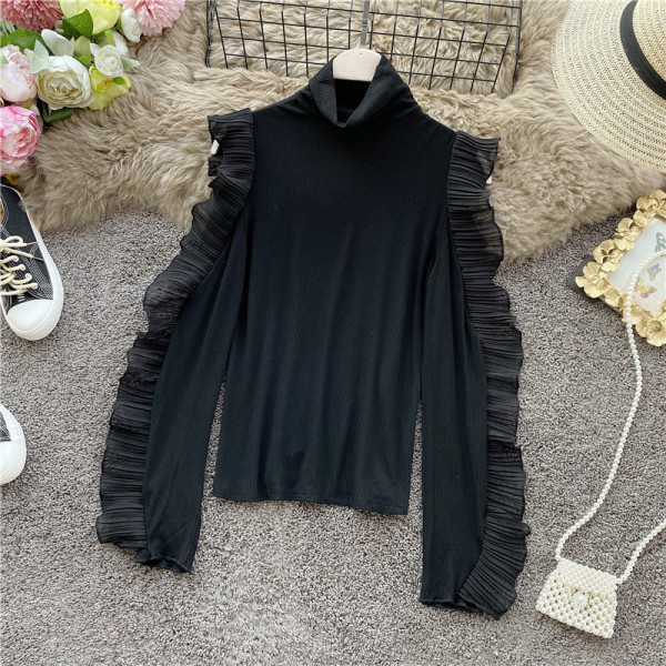 Modern női blúz magas gallérral és tüll négy színben