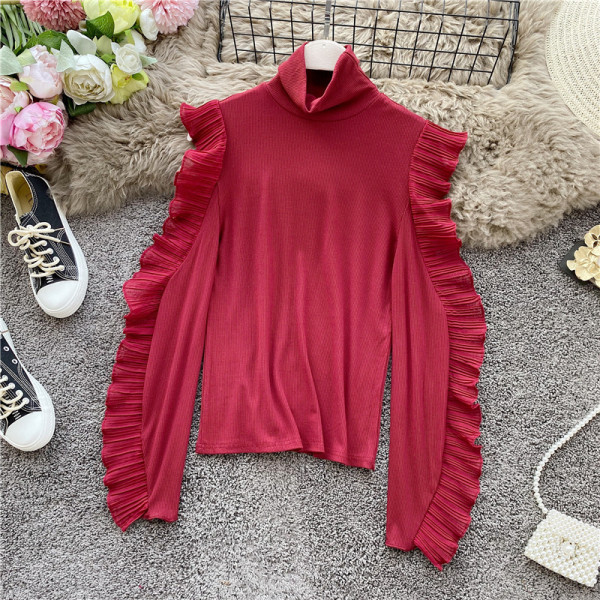 Modern női blúz magas gallérral és tüll négy színben