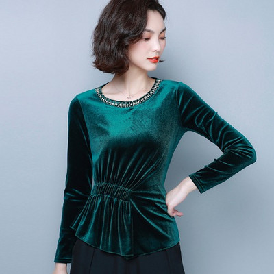 Γυναικεία βελούδινη μπλούζα σε κόκκινο και πράσινο  χρώμα με διακοσμητικές πέτρες