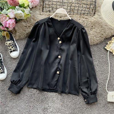 Modern női szatén ing spitz nyakkivágással, több színben