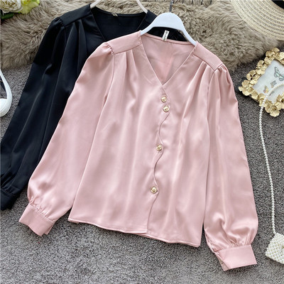 Modern női szatén ing spitz nyakkivágással, több színben