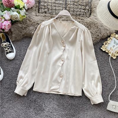 Modern női szatén ing spitz nyakkivágással, több színben