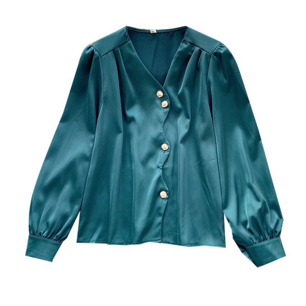 Modern női szatén ing spitz nyakkivágással, több színben