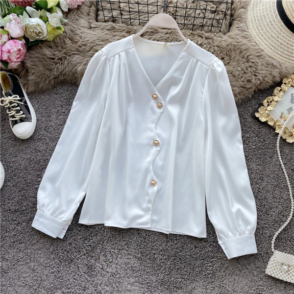 Modern női szatén ing spitz nyakkivágással, több színben