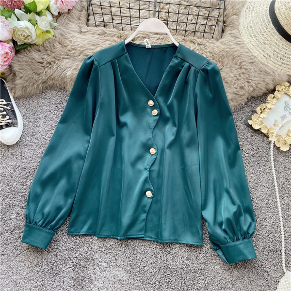 Modern női szatén ing spitz nyakkivágással, több színben