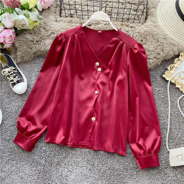 Modern női szatén ing spitz nyakkivágással, több színben