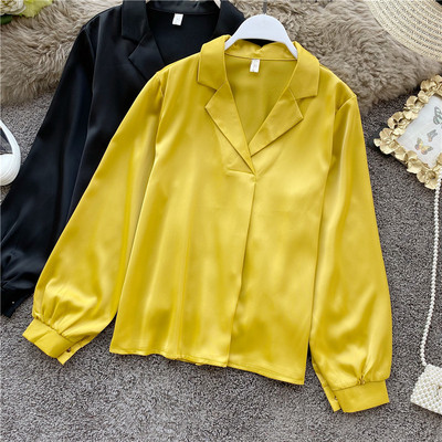 Női szatén ing spitz nyakkivágással és klasszikus gallérral, négy színben