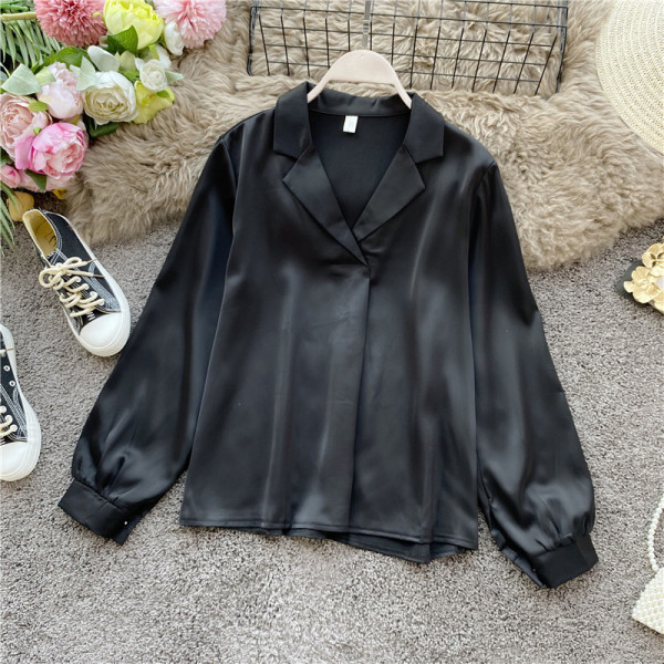 Női szatén ing spitz nyakkivágással és klasszikus gallérral, négy színben