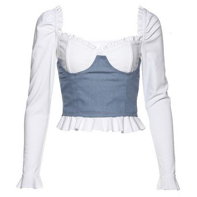 Női blúz hosszú ujjal, fehér Slim modellben