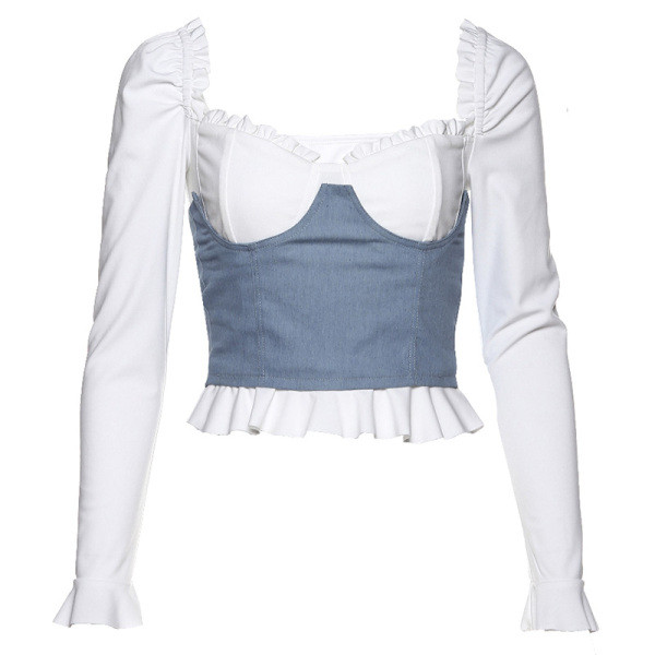 Női blúz hosszú ujjal, fehér Slim modellben