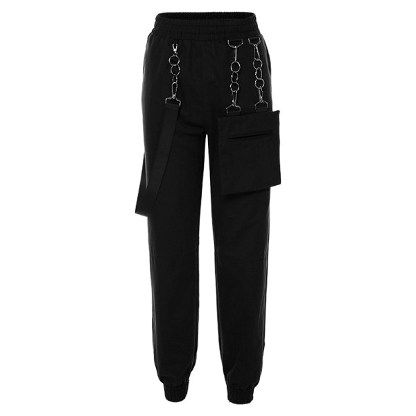 Fém elemes, fekete zsebes női sportnadrág