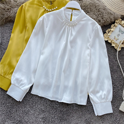 Μοντέρνο γυναικείο πουκάμισο με πέρες και μακρύ μανίκι σε διάφορα χρώματα