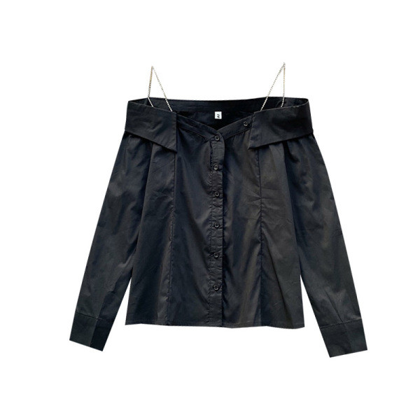 Modern női ing csupasz váll és hosszú ujjú fekete-fehér színben