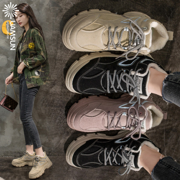 Νέο μοντέο γυναικεία αθλητικά χειμερινά παπούτσια με μαλακή επένδυση και κορδόνια σε τρία χρώματα