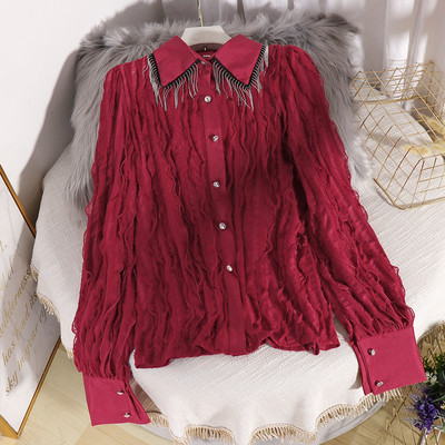 Modern női ing gombokkal és klasszikus gallérral, négy színben